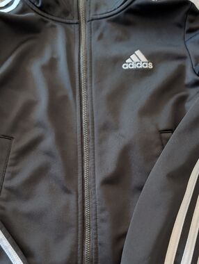2 adidas Black Track Jackets with White Stripes (Kids S/8)
